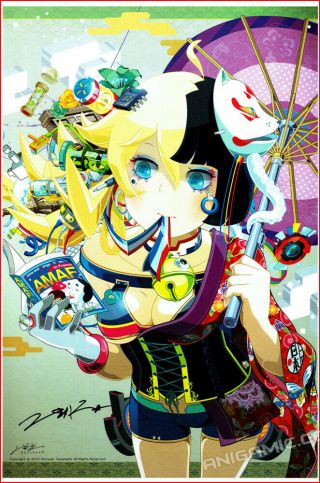 POP CULTURE Anime GIRL Signed ART PRINT Hiroyuki Takahashi HARAJUKU 18 x 12 