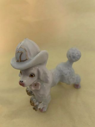 Vintage Ceramic Poodle Dog Spaghetti Figurine With Pink Fireman Hat