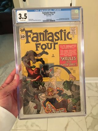 Fantastic Four 2 Cgc 3.  5 Off - White Pages 1st Appearance Of The Skrulls
