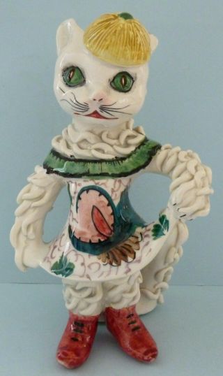 Italian Art Pottery Female Cat Ballroom Dancing Figurine Ornament Dress Rare