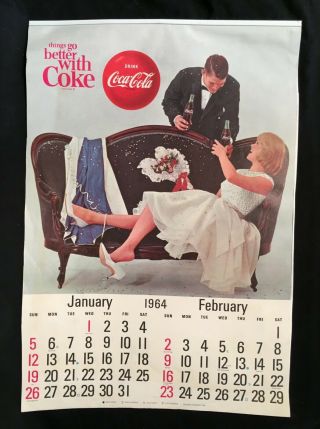 Vintage 1964 Coca - Cola Hanging Wall Calendar Santa Advertising Sign 17 " X12”
