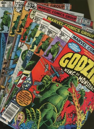 Godzilla 1,  2,  3,  4,  17,  18,  21,  24 (king Of Monsters) 8 Books Marvel 1st Appearance