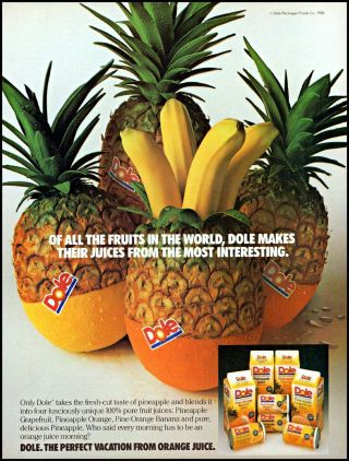 1988 Dole Fruit Juices Pineapples Bananas Oranges Vintage Photo Print Ad Ads29