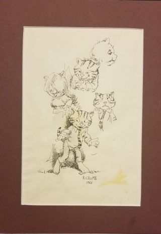 1966 R.  Crumb Fritz The Cat Pen & Ink Drawing.  Rare Robert Crumb Art