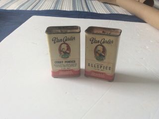 Two Scarce Vintage Van Curler Spice Cans - Schenectady,  N.  Y.  (allspice & Curry)