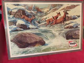 Schmidts’s Beer Advertising Sign Deer On Snow Capped River Philadelphia Pa Rare