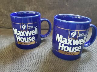 Vintage Maxwell House Coffee Mugs,  Set Of 2 Deep Blue With Gold -