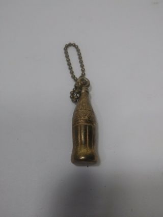 Vintage Small Coca - Cola Gold Finish Bottle Key Chain With Beaded Chain