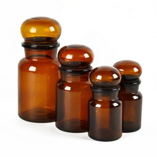 Vintage Mid Century Belgium Brown Bubble Glass Apothecary Jar Canister Set Of 4