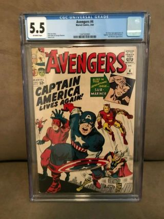 Avengers 4 Cgc 5.  5 Off White Pages Silver Age Marvel Comic Key Captain America