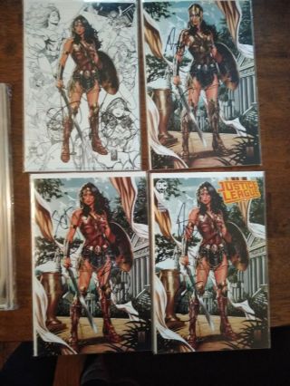 Justice League 1 Wonder Woman All 4 Covers Signed By Brooks And Snyder