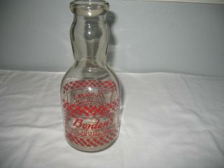 Vintage Bordens Dairy Cream Top Quart Milk Bottle With Red Graphics,  Duraglas 23