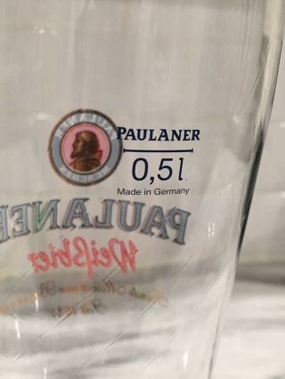 PAULANER MUNCHEN Weissbier 0.  5L Beer Glasses Swirl Design From Germany 10” Tall 2