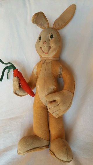 Vintage Felt Warner Brothers Bugs Bunny Doll With Carrot 1940s