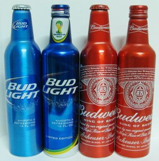 4x Budweiser Bud Light Aluminum Beer Bottles - 3.  2 Bottles