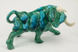Rare Vintage Inarco Japan Mood Indigo Glue Green Ceramic Bull Figurine E2598