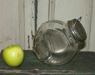 Small Vintage Apothecary Glass Candy Jar Metal Lid