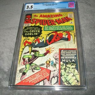 Spider - Man 14 (1964) /cgc 3.  5/1st Green Goblin /ditko Art/ Ow - White Pgs