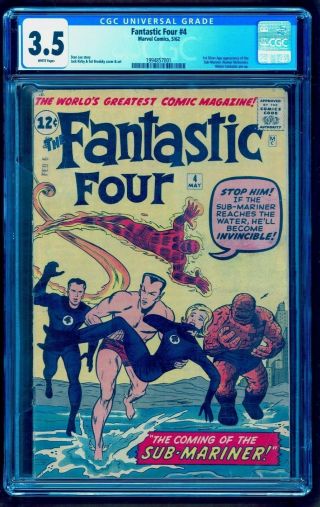 Fantastic Four 4 Cgc 3.  5 White 1st First Sa Sub - Mariner See Our Subby 1 9.  6