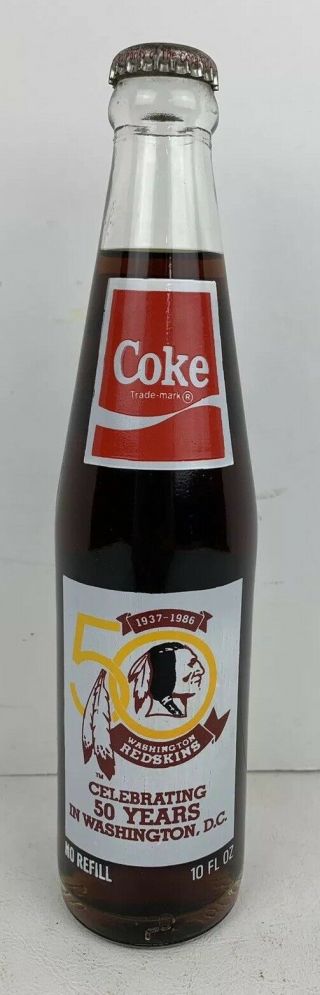 Washington Redskins Vintage 1986 Coke Collectible Bottle 50 Year Anniversary Nfl