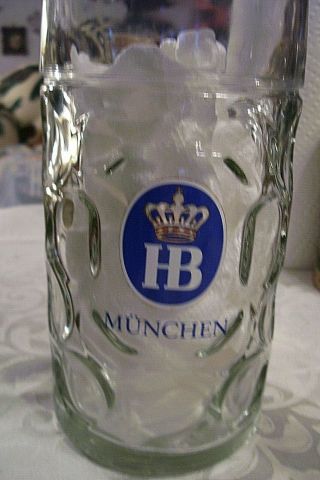 Euc.  Bavaria,  German,  Germany,  1 L Beer,  Bier Dimpled Glass Stein.  Hofbrau Muenchen