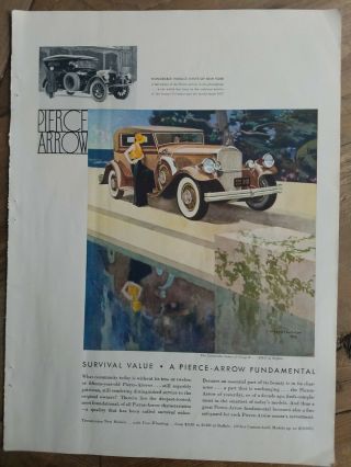 1931 Pierce Arrow Convertible Sedan Car Myron Perley Color Art Ad