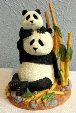 Panda Bear & Cub Resin Figurine Lou Rankin Special Edition Numbered In Gold
