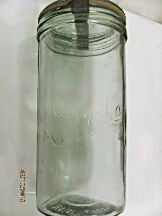 Vtg Eureka Canning Jar Embossed Dunbar Wv Bubbles Glass Lid Twist Clamp Lt Green