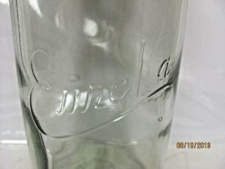 Vtg Eureka Canning Jar Embossed Dunbar WV Bubbles Glass Lid Twist Clamp Lt Green 2