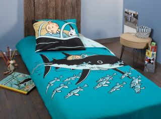 Tintin & Snowy In The Shark Submarine,  Single Duvet Cover Set With Square Pillow
