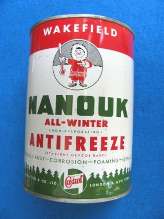 Vintage,  Rare,  Antique Wakefield Castrol Nanouk Anti - Freeze Quart Can