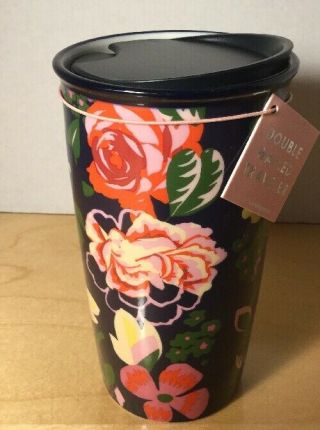 Starbucks Ban.  Do Black Floral Ceramic Traveler Tumbler Coffee Cup Mug 12 Oz