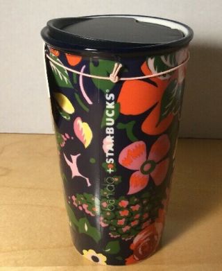 Starbucks Ban.  do Black Floral Ceramic Traveler Tumbler Coffee Cup Mug 12 Oz 2