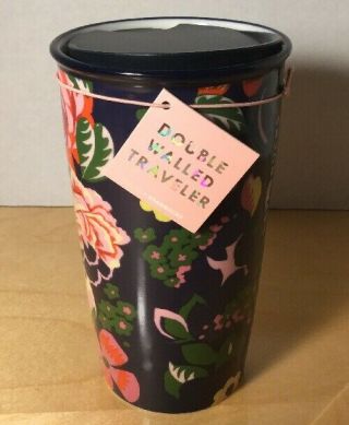 Starbucks Ban.  do Black Floral Ceramic Traveler Tumbler Coffee Cup Mug 12 Oz 3