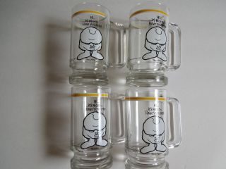 Set Of 4 Vintage Ziggy 12 Oz.  Glass Mugs " Hi.  Its To Have You Here "