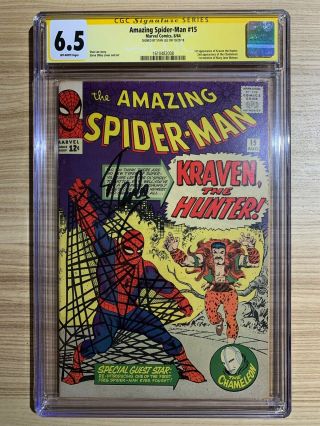 Spider - Man 15 Marvel 1st Appearance Of Kraven Signed Stan Lee Cgc 6.  5