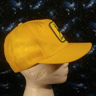 Vintage John Deere Patch Mesh Snapback Trucker Hat Cap K PRODUCTS Yellow USA 4