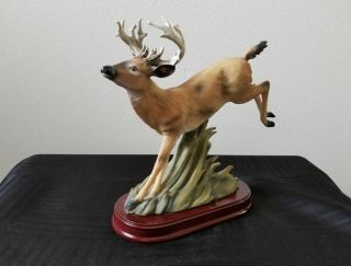 Deer Buck Statue Running Through Woods Ceramic