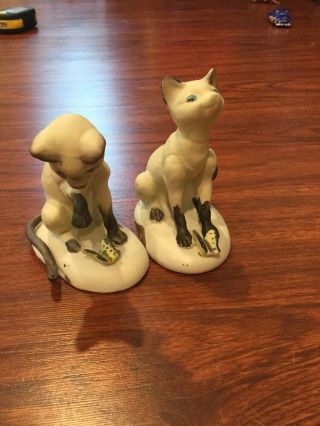Set Of 2 Porcelain Siamese Cats Playing With Butterflies