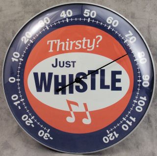Thirsty? Just Whistle Orange Soda Thermometer 12” Round Glass Dome Sign