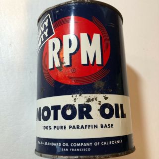 Old Vintage Empty Quart Rpm Heavy Duty 20/20 Weight Motor Oil Metal Can