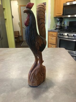 Vintage Wood Carved Painted Rooster Chicken Primitive Folk Art Statue Figurine