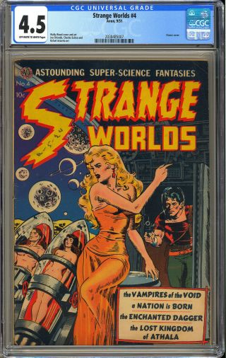 Strange Worlds 4 Classic Good Girl Cover Pre - Code Avon Comic 1951 Cgc 4.  5