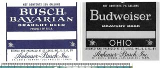 Usa Missouri Mo St.  Louis Anheuser Busch Budweiser Bavarian Ohio Set Of 2 Labels