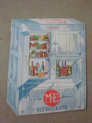Rare Antique 1927 M&e Electric Automatic Refrigerator Pamphlet Color W/recipes