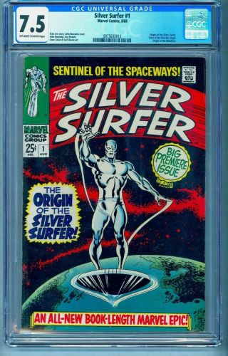 Silver Surfer 1 Cgc 7.  5 Oww Bright Colors No Marks Or Stamps Un - Pressed