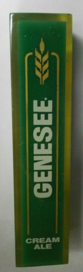 Vintage Genesee Cream Ale Lucite 4 Sided Beer Tap Green White Gold 5 3/4 " Tall