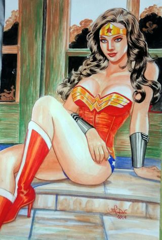 Wonder Woman Sexy Art Pin - Up 02 By Gil Sabas 10 " X 15 "
