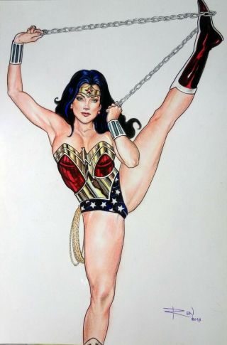Wonder Woman Sexy Art Pin Up 05 By Rene Cortes - 10 " X 15 "