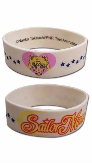 Legit Sailor Moon Stars With Logo White Authentic Pvc Wristband 88010